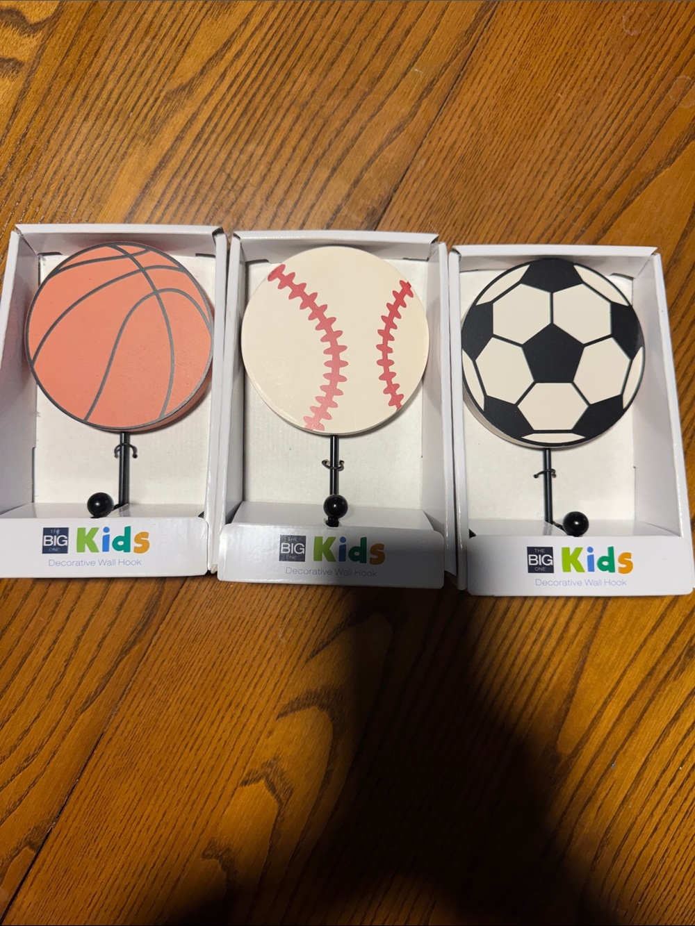 NWT Set of 3 Sports Wall Hooks - Basketball, Baseball, Soccer